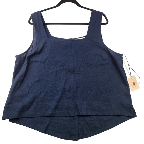 LC Lauren Conrad Navy Sleeveless Linen Blend High-Low Button-Back Tank Top XXL - Picture 1 of 8